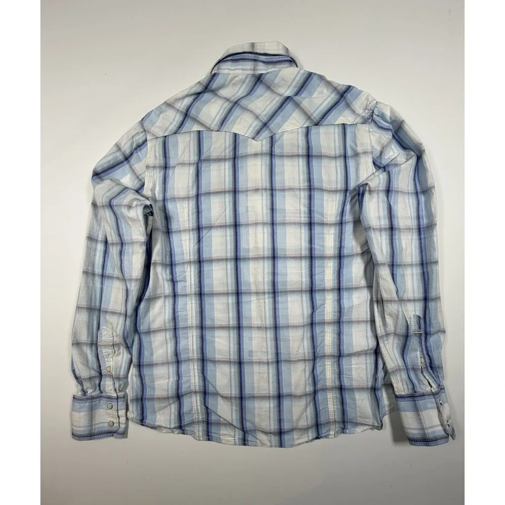 True Religion Mens Western Pearl Snap Buttons Plaid Long Sleeve Shirt Size Large